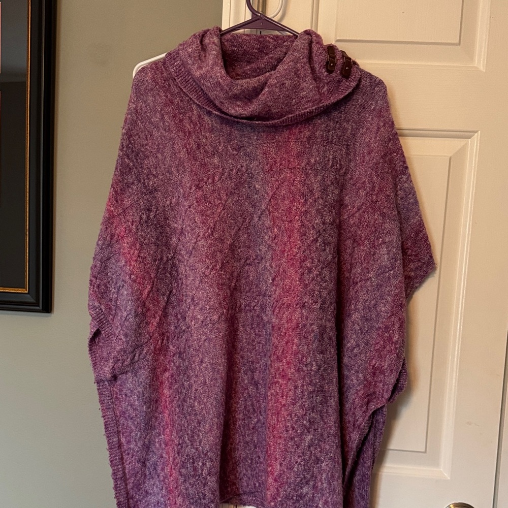 Women's Purple Cowl Neck Knit Poncho Tunic